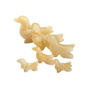 Hand Carved Onyx Stone Miniature Duck Family